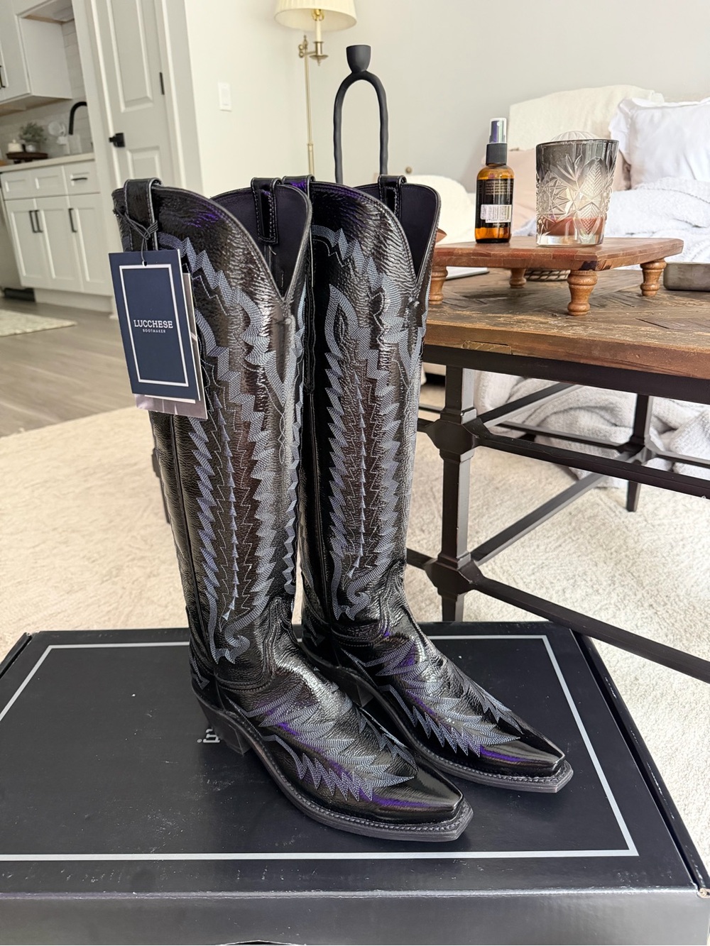 Lucchese Black Patent Priscilla Tall Cowboy Boot Size 8